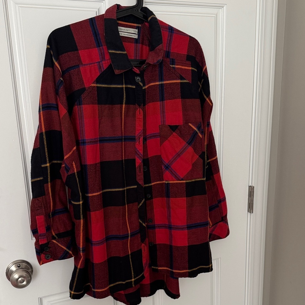 Urban Outfitters Red and Black Oversized Plaid Shirt